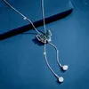 Anhänger Halsketten trendige kristall langkettige Halskette für Frauen Blau Schmetterling Pullover Mantel Silber Farbe hohles Geschenkgroßhandel