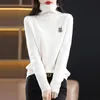 Kvinnors tröjor 2023 Autumnwinter Cashmere Sweater High Neck Pullover 100 Wool Loose Brodered Jacquard Top Fashion Korean Editi 231218