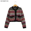 Kadın Sweaters Keyanketian Sonbahar ve Kış Kadınlar Vintage Jacquard Örtü Hardigan Etnik Retro Renkli Kısa Sweater Ceket Kadın Topl231213