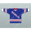 Custom Roanoke Valley Rebels 61 Blue Tie Down Hockey Jersey New Top Sched S-M-L-XL-XL-3XL-4XL-5XL-6XL