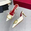 Brand Pumps Women High Heels Pointed Shoes Classics Metal V-buckle Nude Black Red Matte 6cm 8cm 10cm Thin Heel Women's Wedding Shoes 35-41 10A