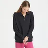 LL101 con logo risvolto a coste felpa per abbigliamento sportivo autunnale e invernale top da yoga da donna