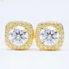 Hochwertige 1 Karat runde Vvs-Diamanten für Damen, Halo-Kissen-Ohrringe, 925er-Silber-Moissanit-Ohrstecker, vergoldet, quadratischer Ohrring für Männer