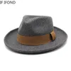 Szerokie brzegowe czapki wiadra czapki mężczyźni zakrzywione wełniane wełna Fedora Hat vintage Trilby Jazz Hat Autumn Winter Derby Magician Party Hat 231218