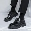 Dress Shoes Men Korea Leather Platform Oxfords Slip On Thick Tottom Male Derby Casual Loafers Mens Square Toe Formal 231219