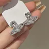 Stud FEEHOW Heart Planet Earrings for Women Sweet Romantic Shiny White Cross Crystal Earring Evening Party Jewelry 231219