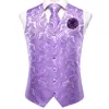 Herrenwesten Hi-Tie Blau Weiß Männer Seide Paisley V-Ausschnitt Weste Krawatte Einstecktuch Manschettenknöpfe Brosche Set für Anzug Hochzeit Party Designer