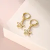 Kolczyki Dangle Shining U Flower for Women CZ klejnoty 24K Gold Kolor Fashion Biżuter