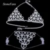 Stonefans امرأة مثير القلب Rhinestone BRA BRA BODY SCREATIONS CRISTER BODY Jewelry Pratparent Thong Banties Instrlear Intelder T2275N