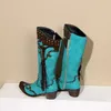 Handgjorda kvinnors ankomst 137 Chunky Heel Tassel Square Toe Blue Cowboy Style Evening Fashion Western Boots 231219