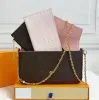 Designer Damestas ketting crossbody handtas Schoudertassen Seriecode clutch portemonnee dame bloemruiten rasterkaarthouder drie in één