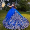 Bleu brillant Quinceanera robe 2024 appliqué dentelle perles robe de bal hors de l'épaule robes robes De 15 Quinceanera robe de soirée