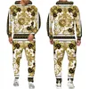 Golden Men's Tracksuits Lion Pattern Tracksuit Fashion Hooded Sports Outfits Barock Style HoodiePants Suit Male Thin Two Pieces Set 151