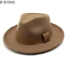 Ampla borda chapéus balde chapéus homens curvado borda lã feltro fedora chapéu vintage trilby jazz chapéu outono inverno derby mágico festa chapéu 231218