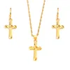 24 k Yellow Fine gold GF Small Mini Tax stamp cross Pendant chain Earrings set Christian jewelry sets women girl Jesus Gift247c