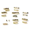 bretelle lucide elettroplaccate in oro genuino accessori hip-hop Set di denti da uomo in oro Grillz Moda gioielli hip-hop di alta qualità Otto 8 Denti superiori Sei 6 Griglie inferiori