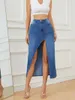 Skirts Irregular Open Half Denim Skirt Women 2024 Spring Summer Side Slit Y2k High Waist Female Package Hip Jean