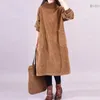 Casual Kleider Große Größe 6XL 150 kg Frauen Corduory Kleid Winter FleeceThick Lady Vestidos Langarm Turleneck Warm