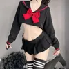 Sexy conjunto bonito menina cosplay estudante uniforme laço doce japonês estudante marinheiro traje sexy manga longa camisa mini saia plissada conjunto 231218