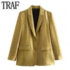 Damespakken Dames Blazer Goud Elegante Damesjassen Lange Mouw Kantoorkleding Mode Vrouw 2023 Knop Herfst Formeel Jasje