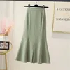 Skirts Fishtail Solid Skirt for Women Spring Autumn High Waist Slim Mid-Length Slit Sheath Black Long Skirt Women Suit Fabrics 231218