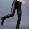 Men's Pants 2216 Winter Faux Leather Men Warm Thick Pencil Plus Size 40 Black Skinny Elastic PU Trousers Male Fleece 231218