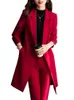 Trajes de mujer Blazers Pantalón para mujer Trabajo Abrigo de negocios Ropa Rojo Azul Negro Conjunto de chaqueta larga Mujer Oficina Damas 2 piezas Abrigo y pantalón 231219