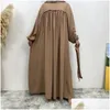 Ethnic Clothing Turkey Arabic Long Dress Abayas For Women Dubai Loose Sleeve Side Pocket Muslim Femme Musman Kaftan Drop Delivery Appa Dhbjg