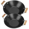 Tavalar 2 PCS Kapak Paslanmaz Çelik Griddle Pot Ahşap Tasartlı Tavalı Tavalı Tavalı Tavalı Alkol Mutfak Çift Pişirme Bireysel