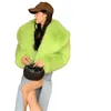 Futro damskie 2024 Elegancka moda dla kobiet zimowa zielona kołnierz zagęszczona ciepła sztuczna dama krótka płaszcz zwykły parkas