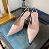 Dress shoes sling back heels luxury brands designer pointed toe stiletto heels metallic element women genuine leather wedding sandals dress shoes size35-42