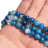 Pierre naturelle à rayures lisses, rondes, amples, 4, 6, 8, 10 MM, perles d'agates pour la fabrication de bijoux, bleu, vert, rouge, jaune, violet