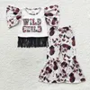 Clothing Sets Wholesale Children Kids Outfit Baby Girl Short Sleeves Cow Shirt Western Print Bell Bottom Pants Toddler Infant Set