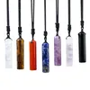 Pendant Necklaces Healing Chakra Crystal Cylinder Point Necklace Adjustable Rope Yoga Reiki Enger Quartz Column