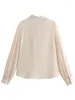 Women's Blouses 2023 Women Translucent Blouse Top Elegant Female Lapel Single-Breasted Long Sleeve Metallic Wire Tierred Decoration