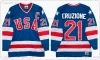 1980 Miracle On Ice Team 21 Mike Eruzione Hockey Jersey Pullover 30 Jim Craig 17 Jack Callahan Blau Weiß Genäht Herren Blanko KEIN Name Nummer 46