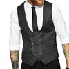 Men's Vests 2023 Suit Vest With Herringbone Pattern Faux Woolen Double Breasted V-neck
