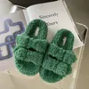 Тапочки Модные зеленые кашемировые женские ползунки на толстой плоской подушке, роскошные дизайнерские элегантные женские туфли с открытым носком 231219