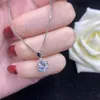 T GG 100% REAL 925 Solid Silver Pendant Necklace Round Luxury 8mm 2.0CT Zirconia Diamond Fine Jewelry for Women Gift