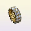 712 nuevo oro plata Color plateado Micro pavimentado 2 filas cadena circón Hip Hop anillos de dedo para hombres mujeres 7796673