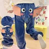 Männer Nachtwäsche Lounge Pyjama Hose 3D Ohren Stamm Cartoon Schöne Elefant Lose Beiläufige Plüsch Winter Männer Frauen Hosen Hause tragen