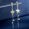 Dangle Kroonluchter Nieuwe Trend Ster Aarde Lange Tassel Dangle Oorbellen Voor Vrouwen Planeet Kristal Verklaring Hanger Oorbellen Bruiloft SieradenL231219