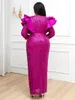 Casual Dresses Formal Sequined aftonklänning Kvinnor Ruffle Trim Långärm Luxury Glitter Wedding Guest Events Night Out Gown