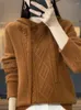 Suéter feminino estilo cashmere lã feminino gola com capuz suéter solto de manga comprida pulôver de malha feminino outono/inverno