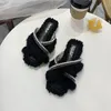 Apanzu Winter Warm Real Fur Slippers vrouw kralen pailletten bling pluche vrouwen harige natuurlijke konijnen haarschoenen 231219