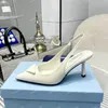 Sandálias de designer de salto alto mulheres vestido sapatos de luxo escovado couro estilingue bombas apontou dedos tamanho 35-42