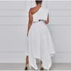 Plusstorleksklänningar ruffle One Shoulder Elegant Asymmetric White Prom Dress 4xl Robe Sexig Hollow Out Irregular Club Party Bridesmaid