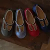 Płaskie buty Unishuni T-Strap Buty Mary Jane dla dziewczynki Vintage Velvet Party Sukienka Flats Red Green Dzieci Buty świąteczne dla dziewczynki 231219