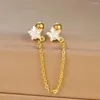 Brincos de parafuso prisioneiro zircônia cúbica estrela pingente link cor de ouro corrente de aço inoxidável daith cartilagem brinco piercing jóias