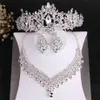 Barokke Luxe Kristal Kralen Bruidssieraden Sets Tiara Kroon Ketting Oorbellen Bruiloft Afrikaanse Set 210701293W